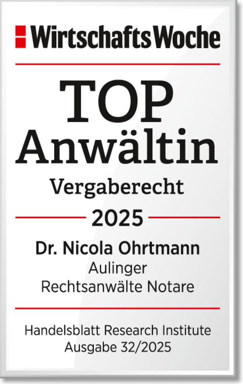 WiWo TOPAnwaeltin Vergabrecth 2025 Dr. Nicole Ohrtmann Aulinger Rechtsanwälte Notare
